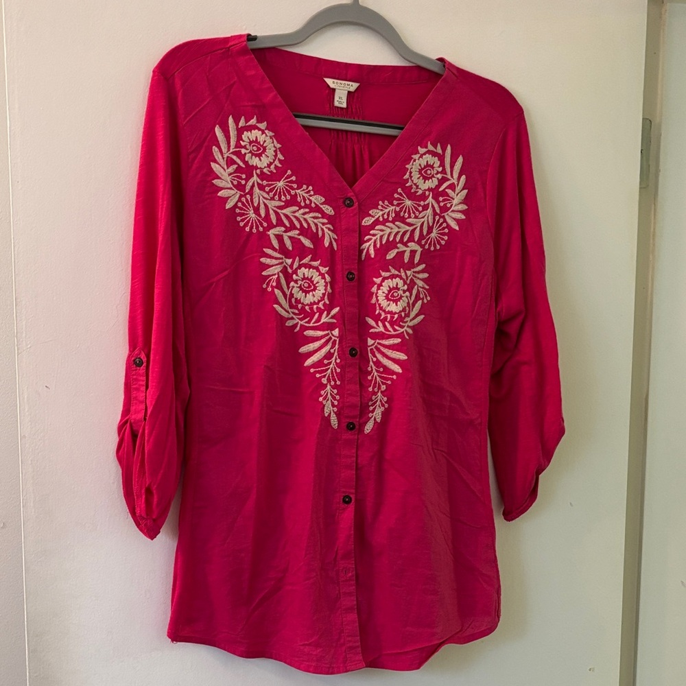 Sonoma Fuchsia Embroidered Blouse